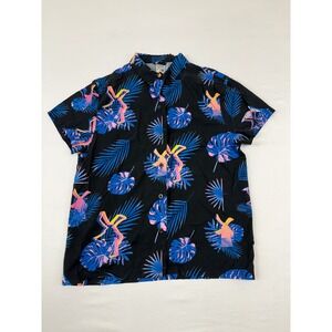 Dutch Bros Coffee Mens Small Tropical Palm Windmill Logo Button Up Shirt Black